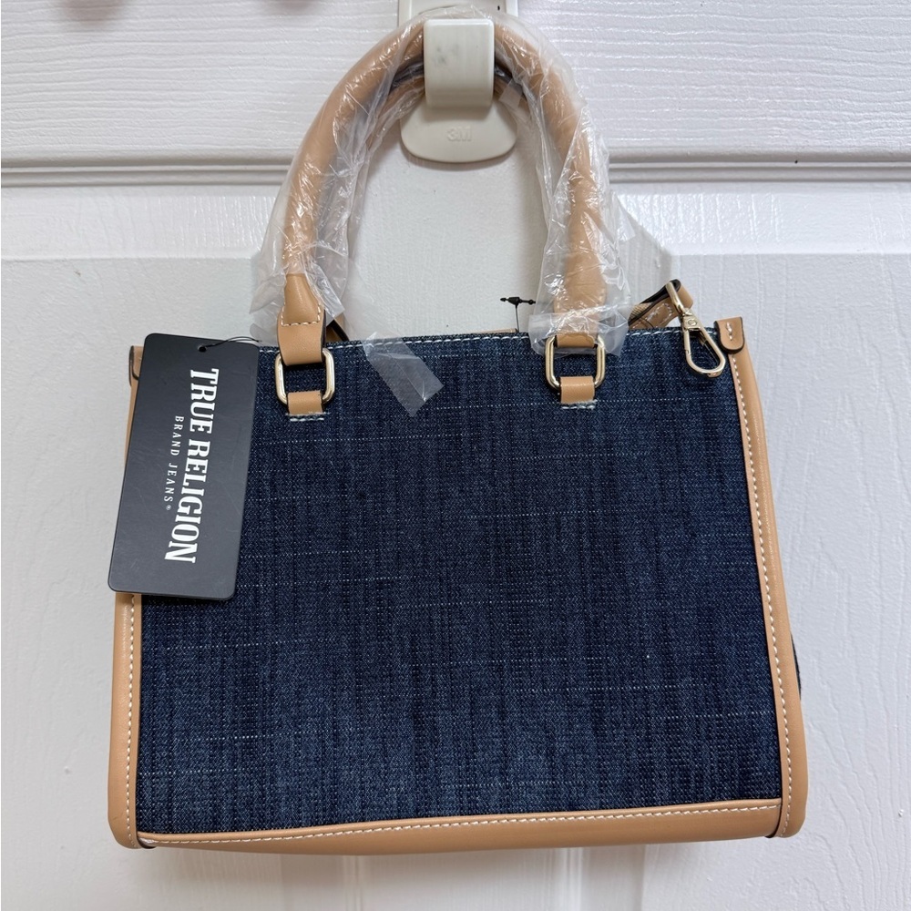 True Religion Denim Tote with Tan Trim and Strap - Picture 5 of 11